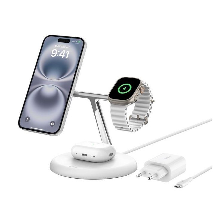 Belkin WIZ023VFWH 3-in-1 Wireless Charging Pad White