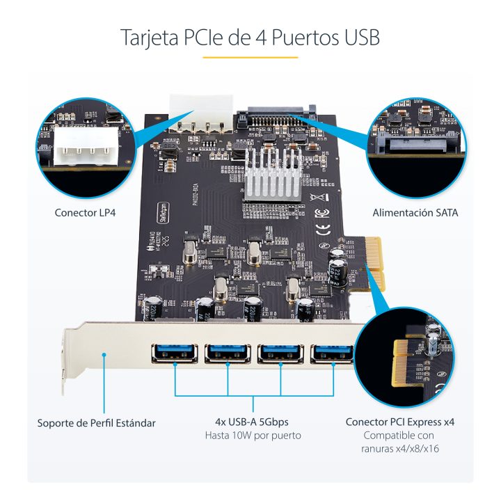 StarTech.com Placa PCI Express de 4 Portas USB-A - Placa PCIe USB 3.2…