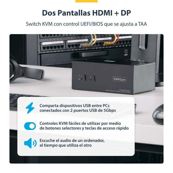 StarTech.com Switch KVM de 2 Portas DisplayPort HDMI - Comutador KVM…