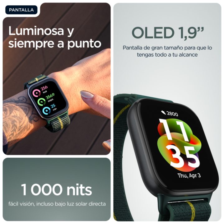 Motorola moto watch fit 1,9" OLED 44,5 mm Ecrã digital tátil Verde…