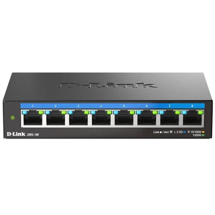 D-Link DMS-108 Unmanaged L2 2.5G Ethernet (100/1000/2500) Black