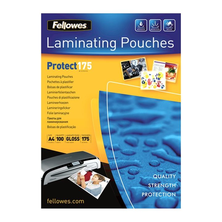 Pack of 100 Fellowes Laminating Pouches 216x303 175 Microns A4 5308703