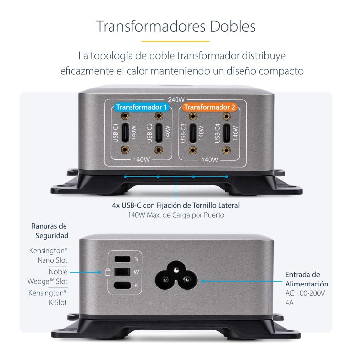 StarTech.com 4-Port USB-C Charger - 240W Total - 140W EPR Port - PD…