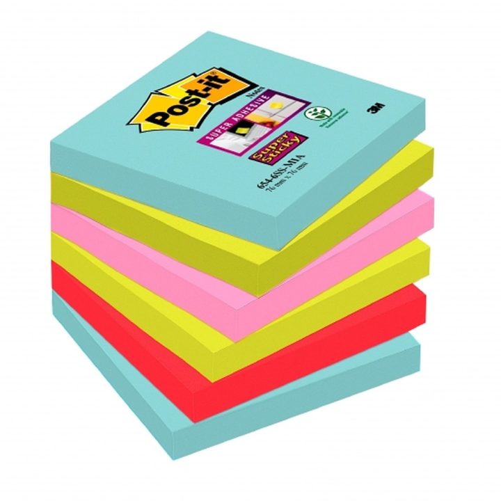 Pack of 6 90-Sheet Sticky Notes 76x76mm Super Sticky Cosmic…