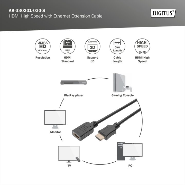 Digitus AK-330201-030-S HDMI Cable 3 m HDMI Type A (Standard) Black