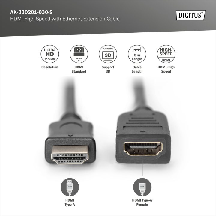 Digitus AK-330201-030-S HDMI Cable 3 m HDMI Type A (Standard) Black