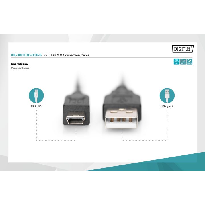 Digitus AK-300130-018-S USB Cable USB 2.0 USB A Mini-USB B 0.48…