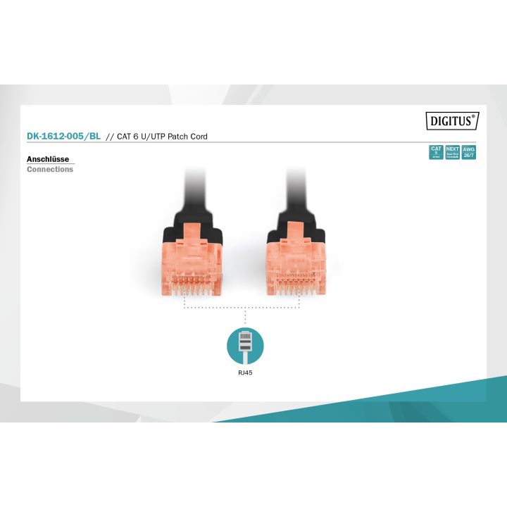 Digitus DK-1612-005/BL cabo de rede Preto 0,5 m Cat6 U/UTP (UTP)