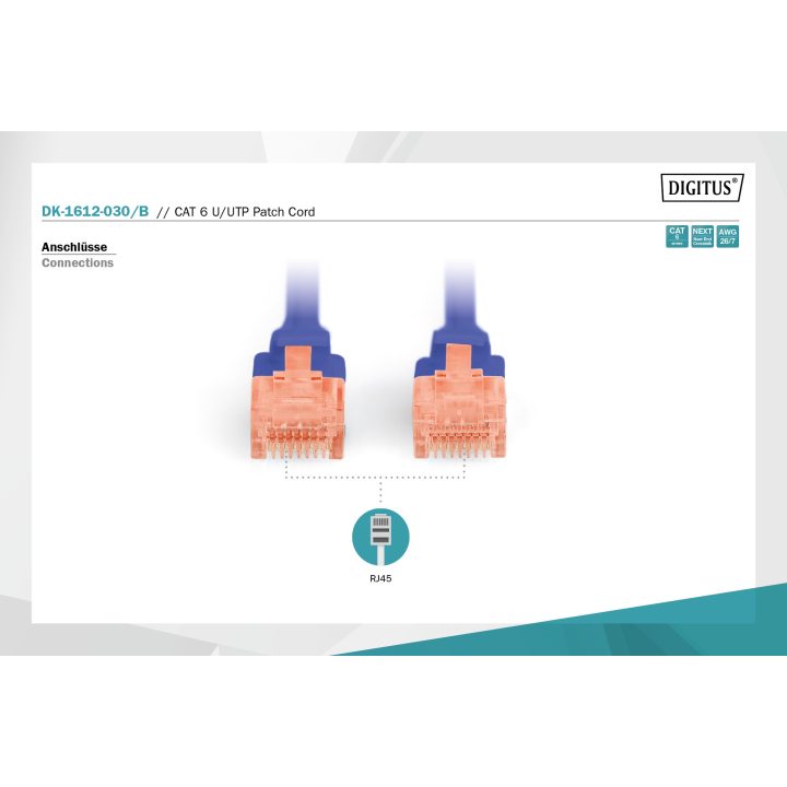 Digitus DK-1612-030/B cabo de rede Azul 3 m Cat6 U/UTP (UTP)