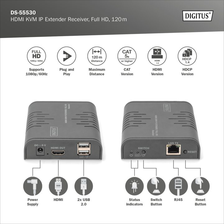 Digitus DS-55530 recetor extensor KVM