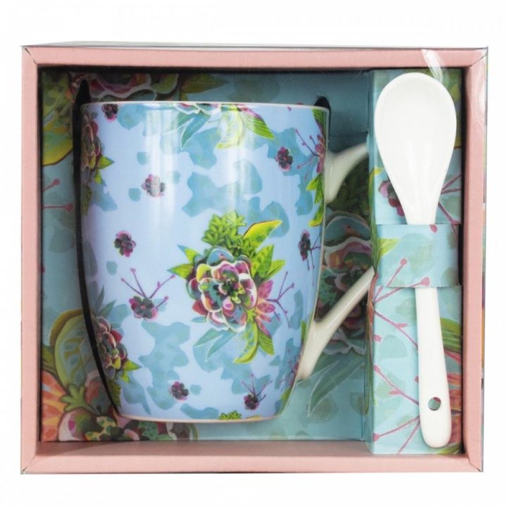Enesco Floral Ceramic Mug with Spoon (D204)