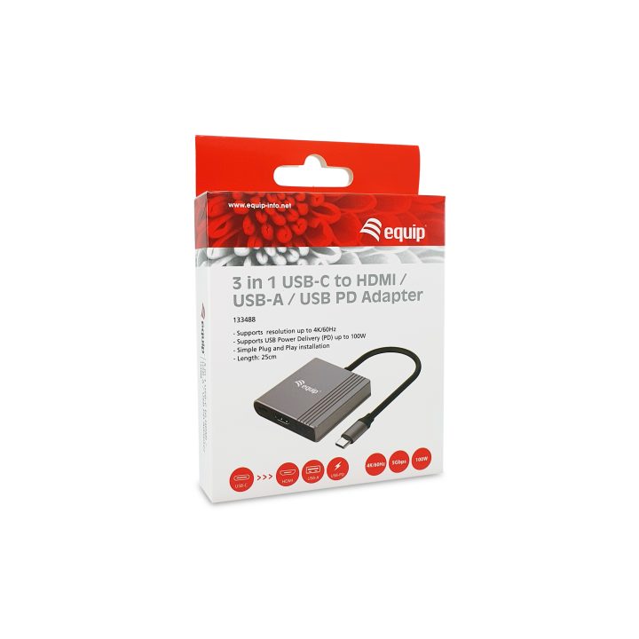 Equip 3-in-1 USB-C to HDMI / USB-A / USB PD Adapter, 4K/60Hz, 100W…