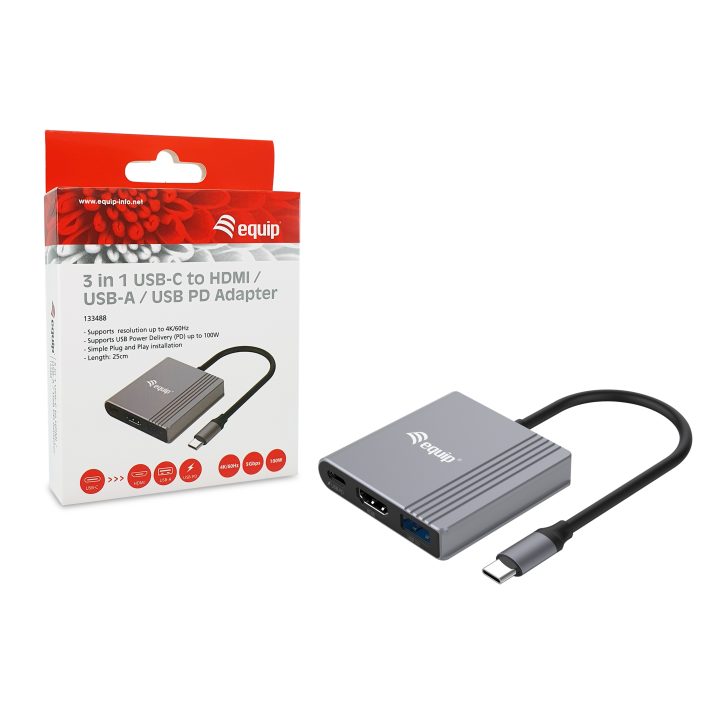 Equip 3-in-1 USB-C to HDMI / USB-A / USB PD Adapter, 4K/60Hz, 100W…