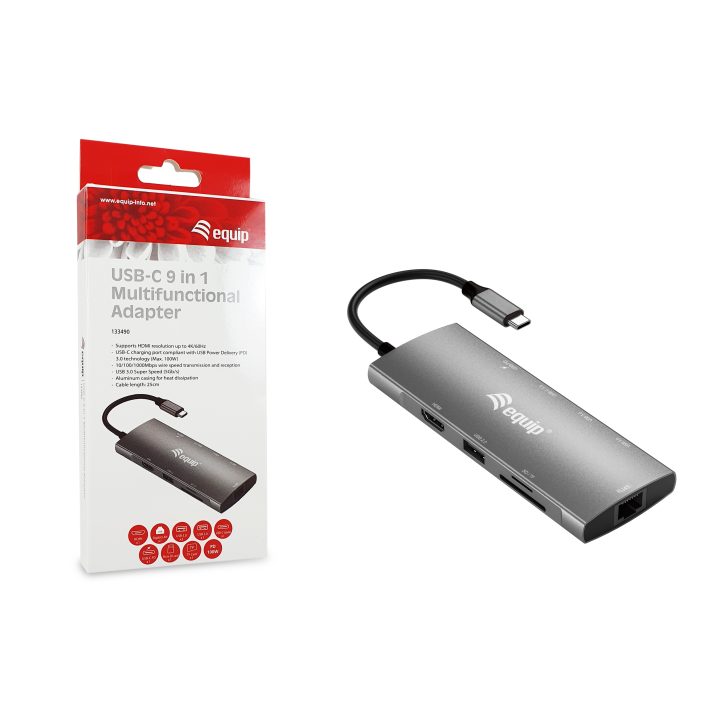 Equip USB-C 9-in-1 Multi-Function Adapter, HDMI 4K/60Hz, Gigabit LAN…