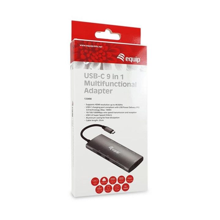 Equip USB-C 9-in-1 Multi-Function Adapter, HDMI 4K/60Hz, Gigabit LAN…
