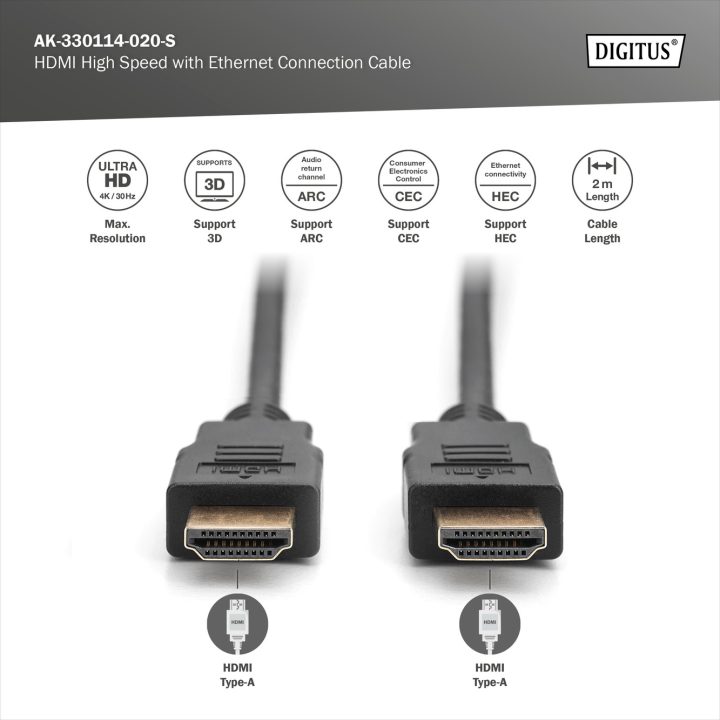 Digitus AK-330114-020-S High Speed HDMI Cable with Ethernet 2m Black