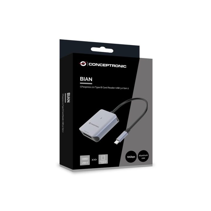 Conceptronic BIAN08G leitor de cartões USB 3.2 Gen 2 Type-C Cinzento