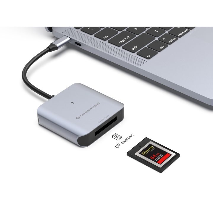 Conceptronic BIAN08G leitor de cartões USB 3.2 Gen 2 Type-C Cinzento