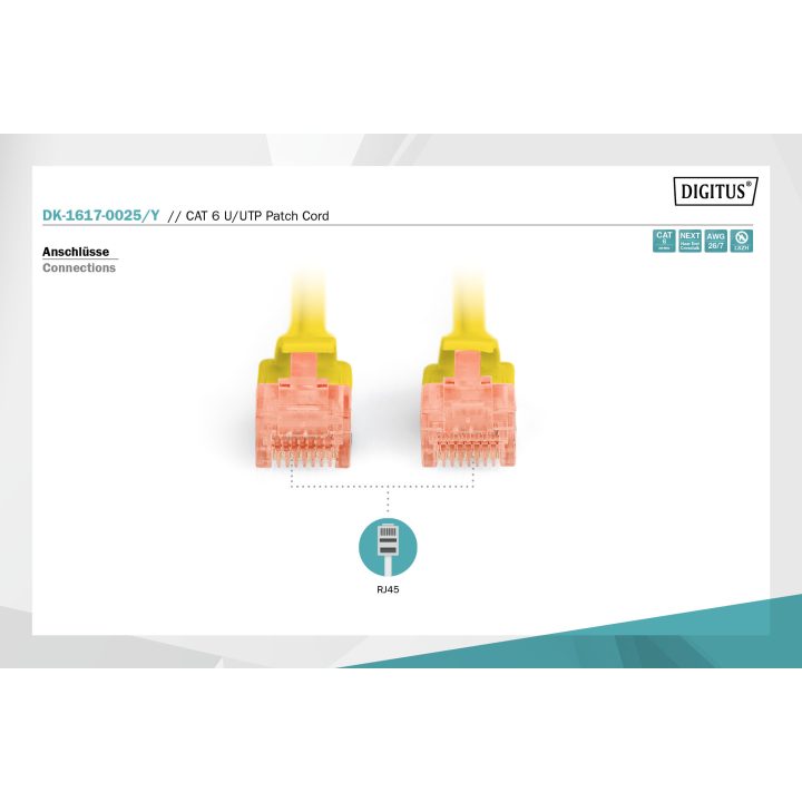 Digitus DK-1617-0025/Y Yellow Network Cable 0.25 m Cat6 U/UTP (UTP)