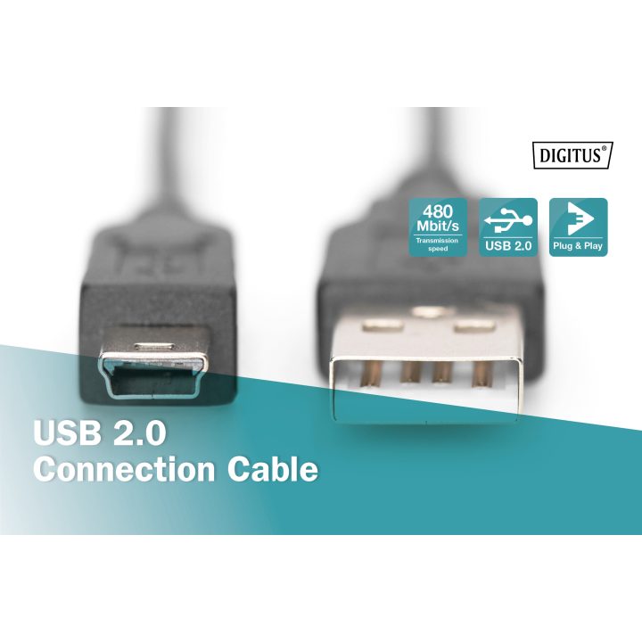 Digitus AK-300108-030-S USB Cable USB 2.0 USB A Mini-USB B 0.48…
