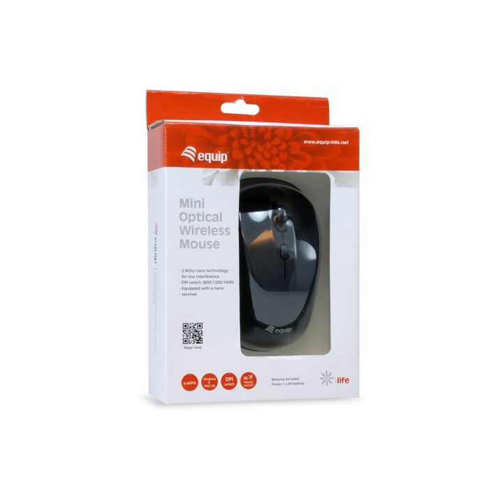 Equip 245108 Ambidextrous Wireless RF Optical Travel Mouse 1600 DPI