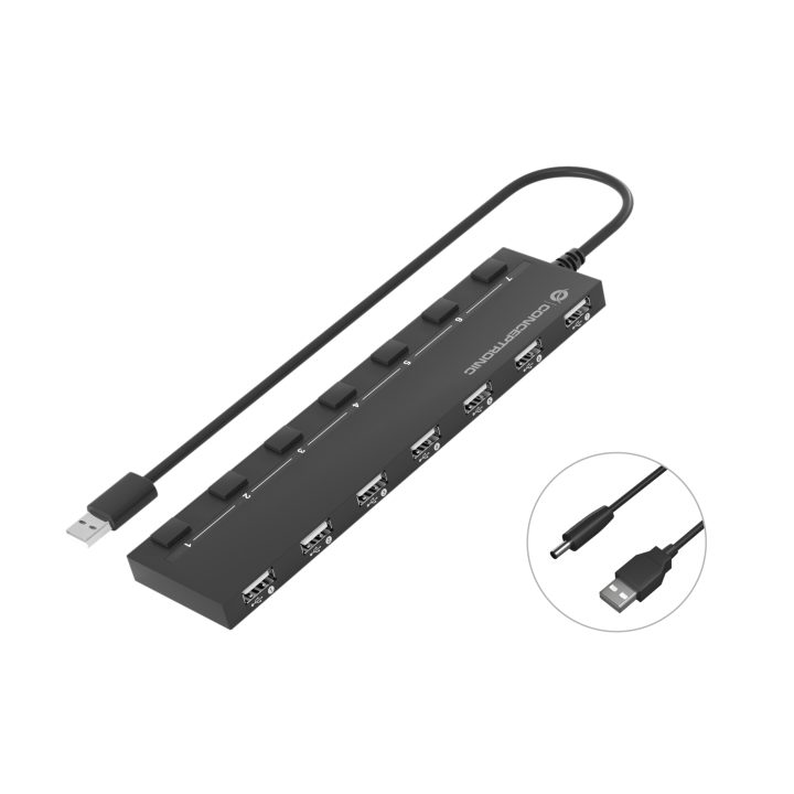 Conceptronic HUBBIES08B hub de interface USB 2.0 480 Mbit/s Preto