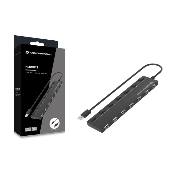 Conceptronic HUBBIES08B hub de interface USB 2.0 480 Mbit/s Preto