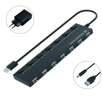 Conceptronic HUBBIES08BP hub de interfaz USB 2.0 480 Mbit/s Negro