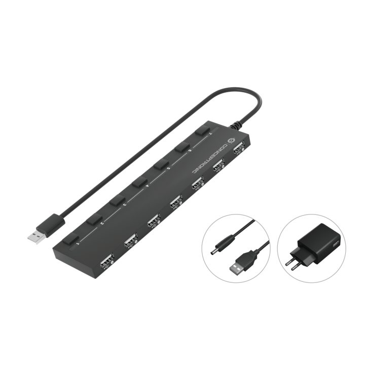 Conceptronic HUBBIES08BP USB 2.0 Interface Hub 480 Mbit/s Black