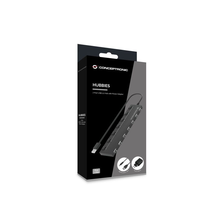 Conceptronic HUBBIES08BP hub de interface USB 2.0 480 Mbit/s Preto
