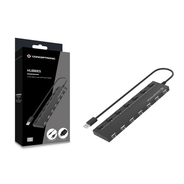 Conceptronic HUBBIES08BP hub de interface USB 2.0 480 Mbit/s Preto