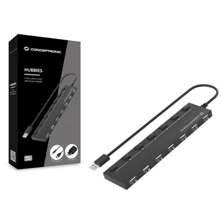 Conceptronic HUBBIES08BP USB 2.0 Interface Hub 480 Mbit/s Black