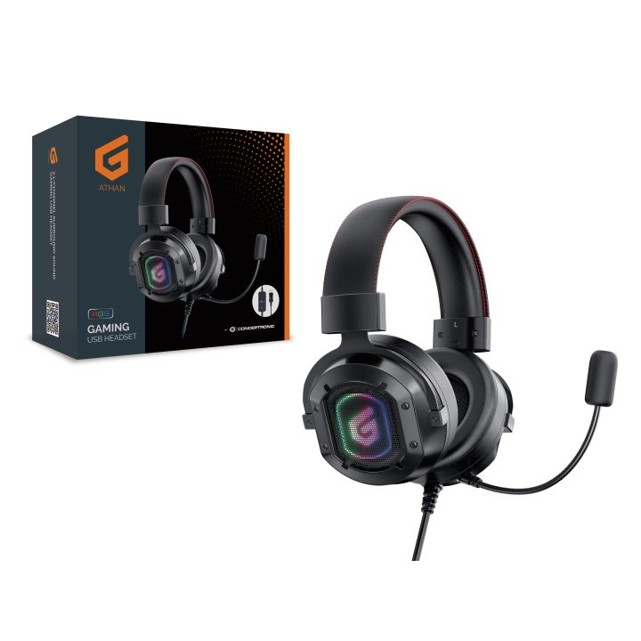 Conceptronic ATHAN02B Headset Wired Over-Ear Gaming USB Type-A Black
