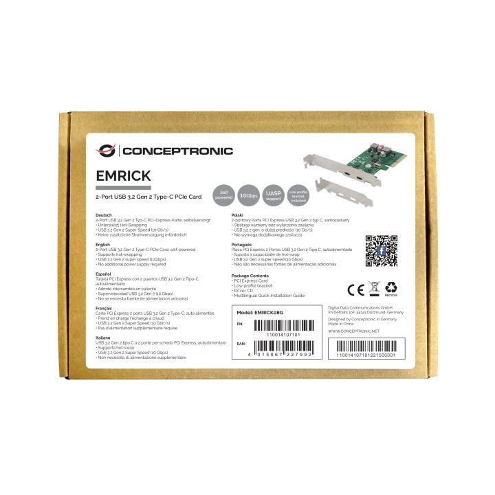Conceptronic EMRICK08G Internal USB 3.2 Gen 2 (3.1 Gen 2) Interface…
