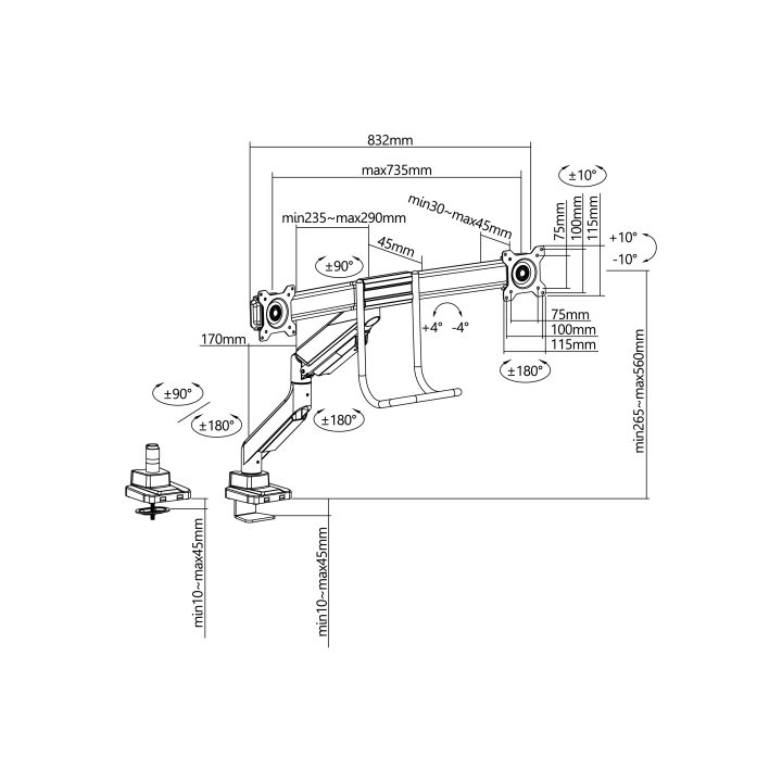 Equip Suporte de secretária para dois monitores de 17"-32"