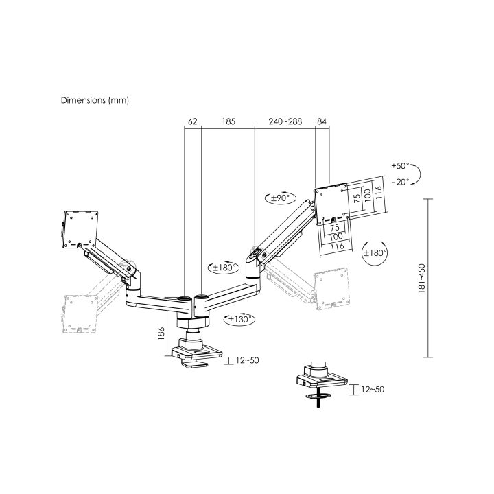 Equip Soporte de escritorio para monitor doble de 17«-35», blanco