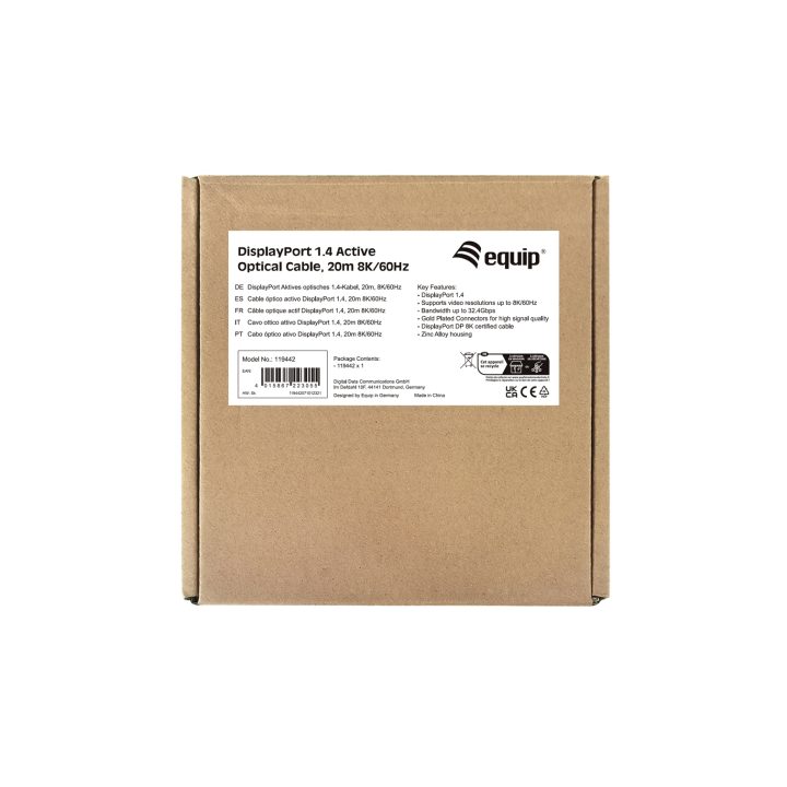 Equip 119442 Active Optical DisplayPort 1.4 Cable, 20 m, 8K/60 Hz