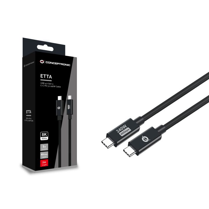 Conceptronic ETTA04B20 USB USB4 Gen 3x2 Cable 2 m USB C 40 Gbit/s 240…
