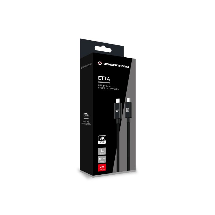 Conceptronic ETTA04B20 USB USB4 Gen 3x2 Cable 2 m USB C 40 Gbit/s 240…