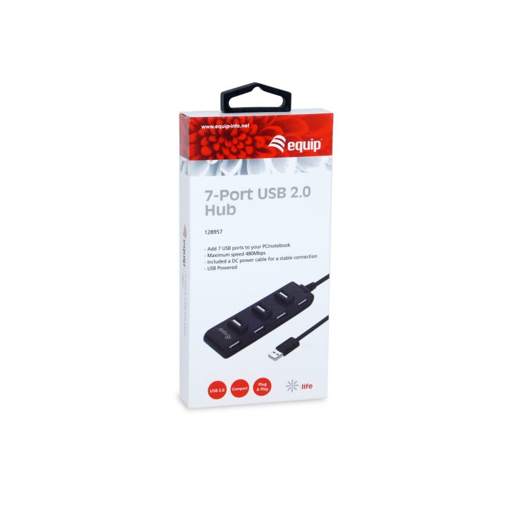 Equip 128957 hub de interface USB 2.0 480 Mbit/s Preto