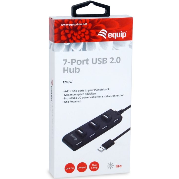 Equip 128957 hub de interface USB 2.0 480 Mbit/s Preto