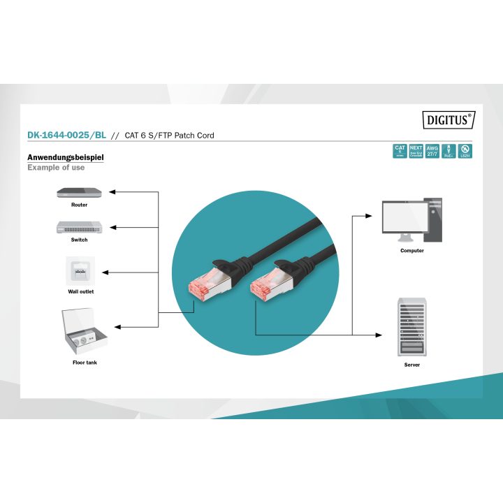Digitus DK-1644-0025/BL Black Network Cable 0.25 m Cat6 S/FTP (S-STP)