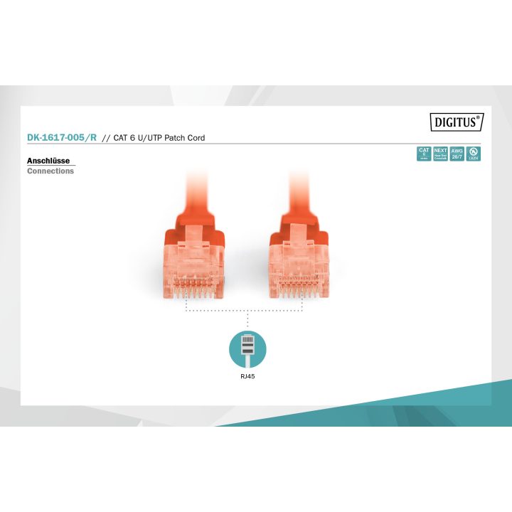 Digitus DK-1617-005/R cable de red Rojo 0,5 m Cat6 U/UTP (UTP)