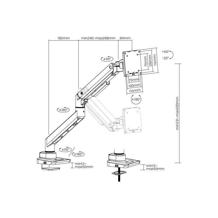 Equip Suporte de secretária para monitor de 17"-49", preto