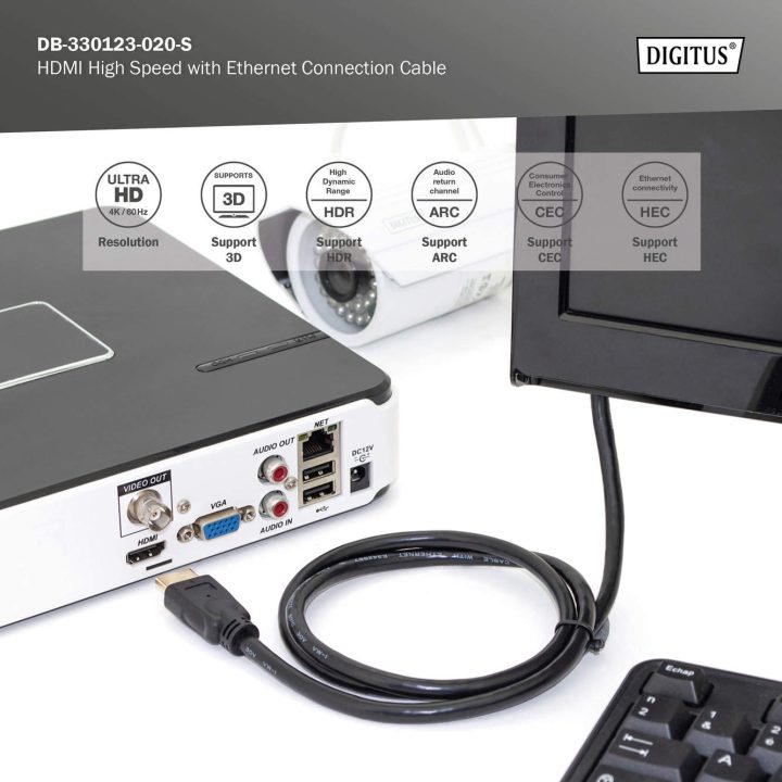 Digitus DB-330123-020-S cabo HDMI 2 m HDMI tipo A (Estándar) Preto