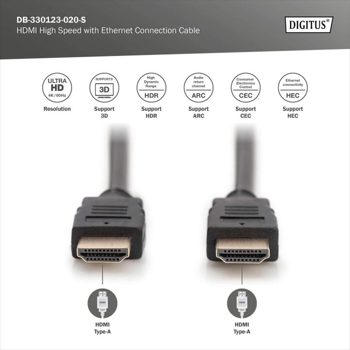 Digitus DB-330123-020-S cabo HDMI 2 m HDMI tipo A (Estándar) Preto