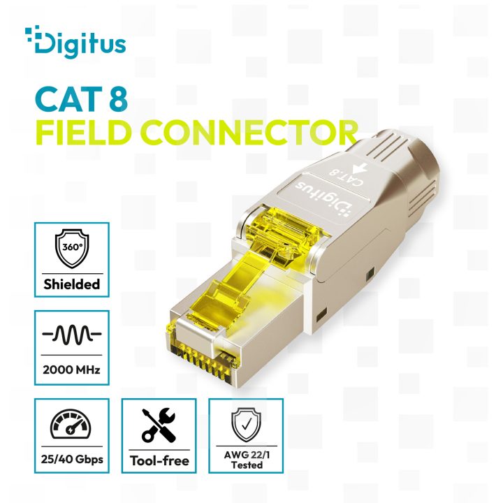 DIGITUS Enchufe modular RJ45 cat.8.1, PoE++, 25/40GbE, apantallado…