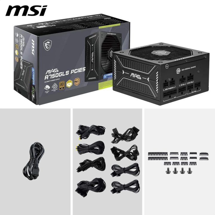 MSI MAG A750GLS PCIE5 Power Supply Unit 750 W 24-pin ATX ATX Black